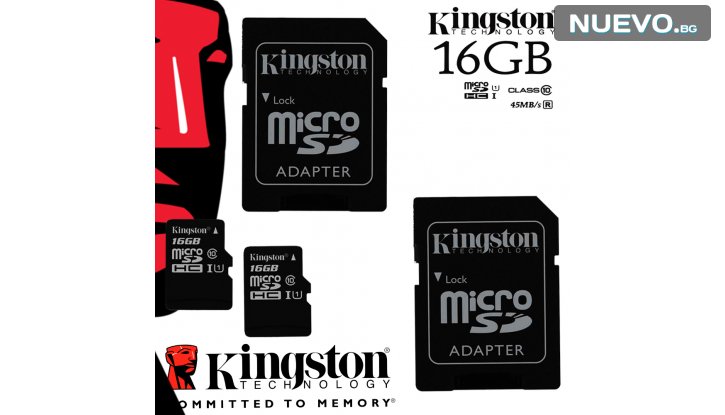 Две големи, бързи и здрави карти памет 16GB CLASS 10 KINGSTON с адаптер за всеки телефон и таблет. Снимай цяла година!!! снимка #0