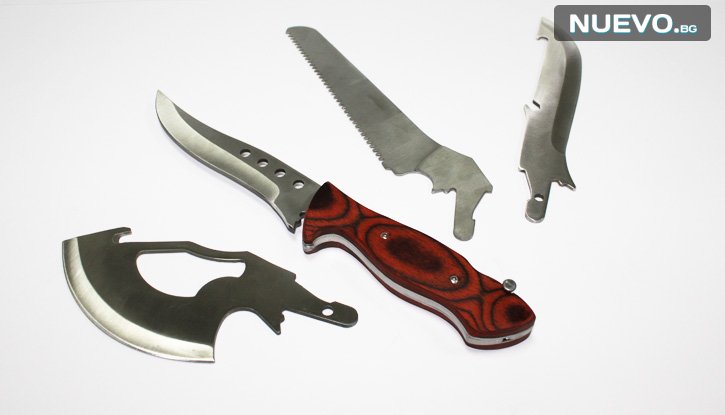 Туристически нож за къмпинг, с комплект от 4 приставки  снимка #0