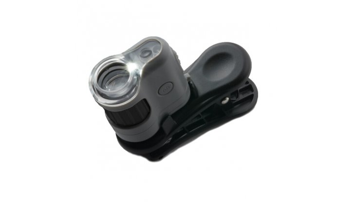 MicroMini™ 20x LED джобен микроскоп с UV светлина и щипка за смартфон снимка #1
