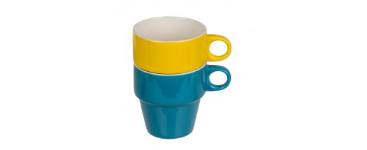 Комплект керамични чаши с метална стойка, 4 цвята снимка #2